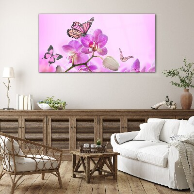 Flower dream with butterflies Glass Wall Art