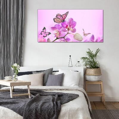 Flower dream with butterflies Glass Wall Art