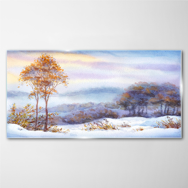 Winter landscape with trees Glass Wall Art