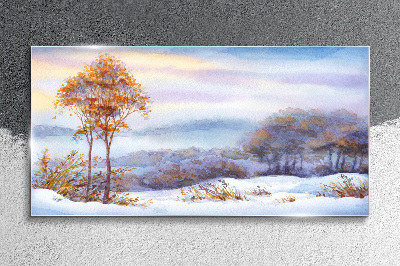 Winter landscape with trees Glass Wall Art