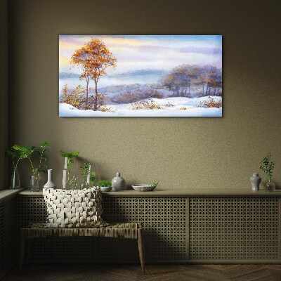Winter landscape with trees Glass Wall Art