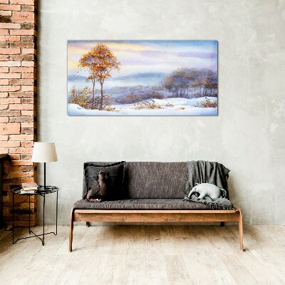 Winter landscape with trees Glass Wall Art