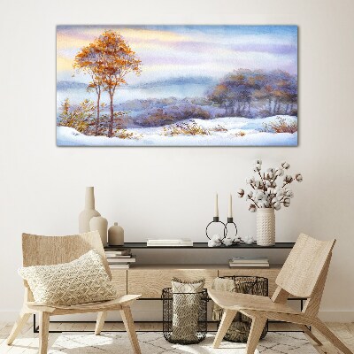 Winter landscape with trees Glass Wall Art