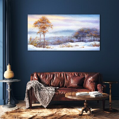 Winter landscape with trees Glass Wall Art