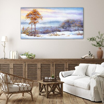 Winter landscape with trees Glass Wall Art