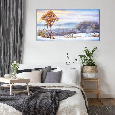 Winter landscape with trees Glass Wall Art