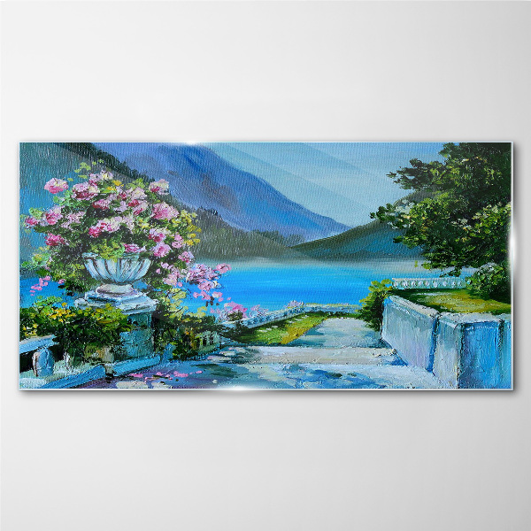 Romantic view over the lake Glass Wall Art