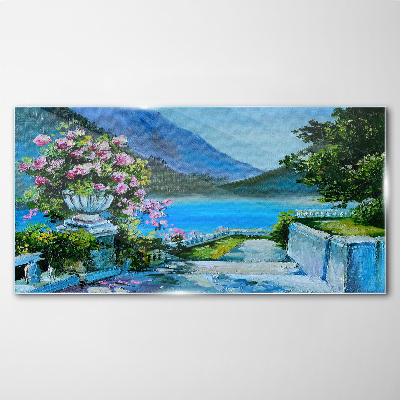Romantic view over the lake Glass Wall Art