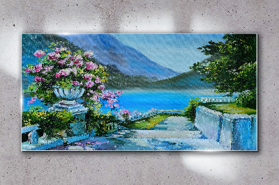 Romantic view over the lake Glass Wall Art