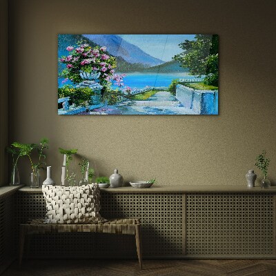 Romantic view over the lake Glass Wall Art