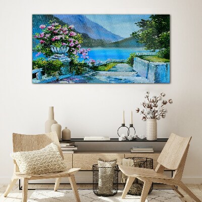 Romantic view over the lake Glass Wall Art