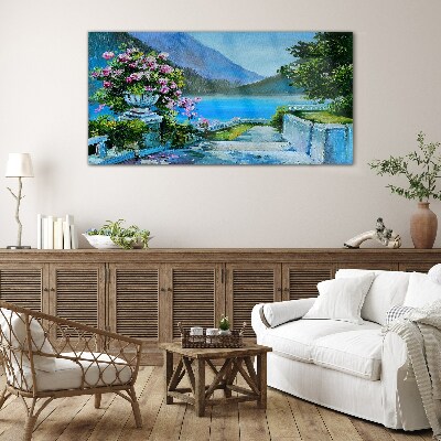 Romantic view over the lake Glass Wall Art
