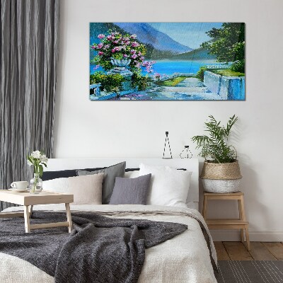 Romantic view over the lake Glass Wall Art