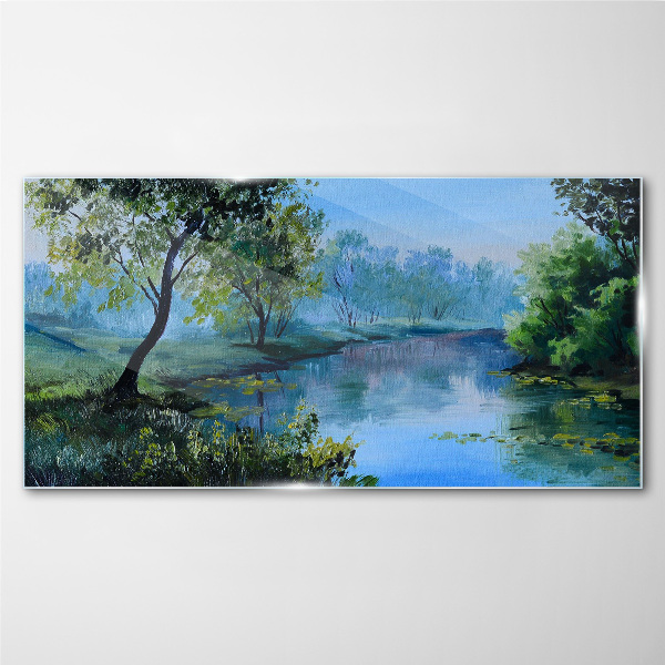 A peaceful landscape by the river Glass Wall Art