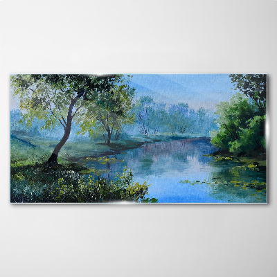 A peaceful landscape by the river Glass Wall Art