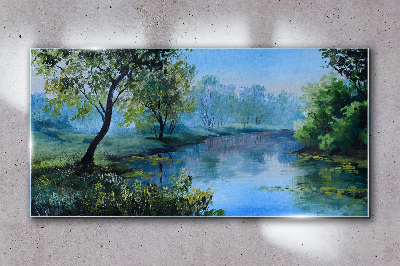 A peaceful landscape by the river Glass Wall Art