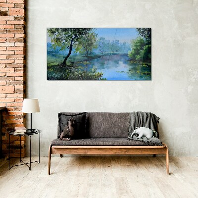 A peaceful landscape by the river Glass Wall Art