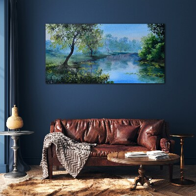 A peaceful landscape by the river Glass Wall Art