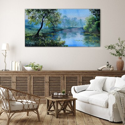 A peaceful landscape by the river Glass Wall Art