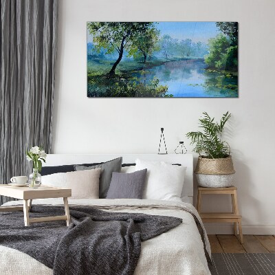 A peaceful landscape by the river Glass Wall Art