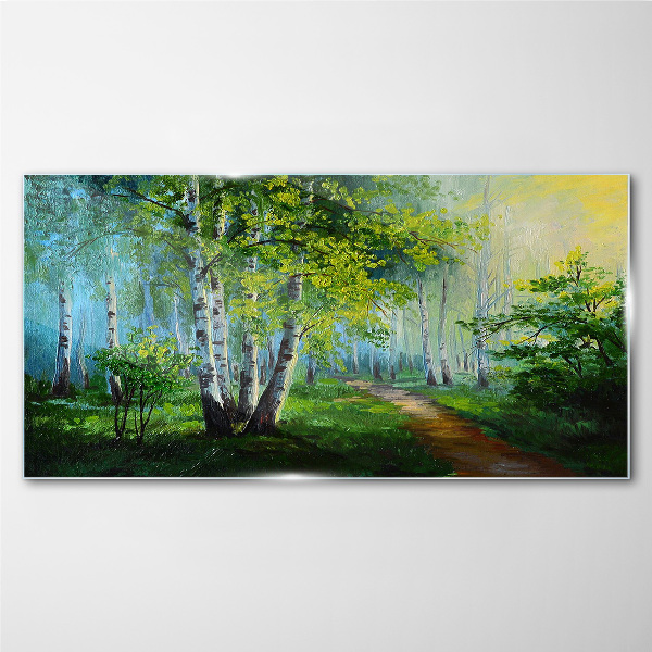 Green forest in the morning fog Glass Wall Art
