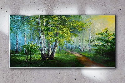 Forest path leaves Glass Wall Art