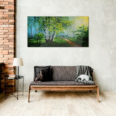 Green forest in the morning fog Glass Wall Art