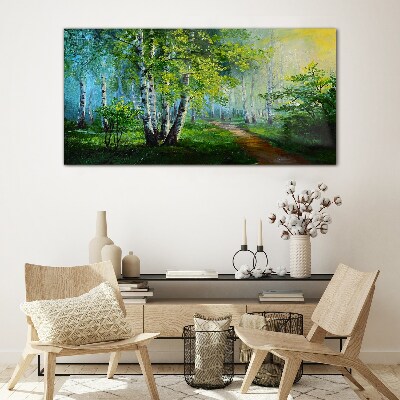 Green forest in the morning fog Glass Wall Art