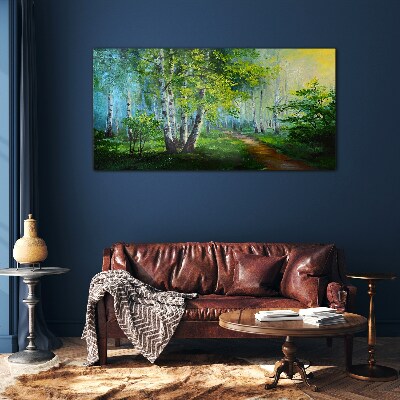 Green forest in the morning fog Glass Wall Art
