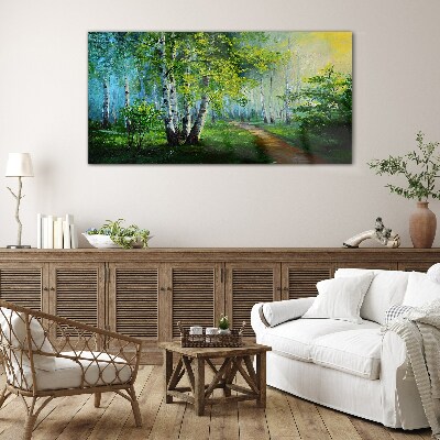 Forest path leaves Glass Wall Art