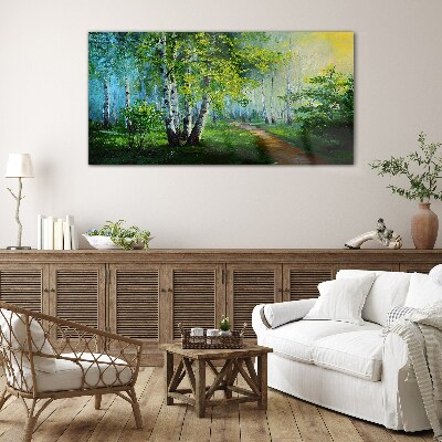 Green forest in the morning fog Glass Wall Art