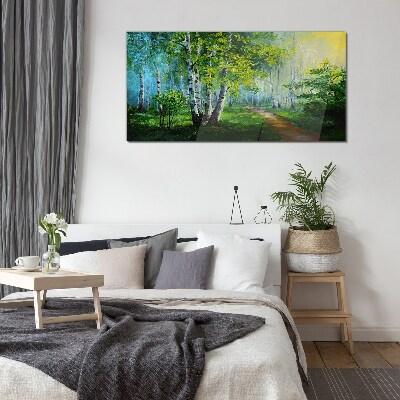 Green forest in the morning fog Glass Wall Art