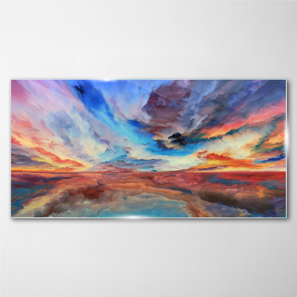Sunset in the colors of the sky Glass Wall Art