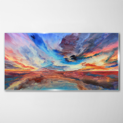 Sunset in the colors of the sky Glass Wall Art