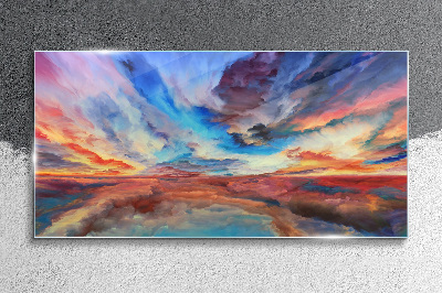 Sunset in the colors of the sky Glass Wall Art