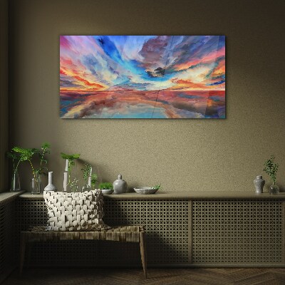 Sunset in the colors of the sky Glass Wall Art