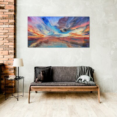 Sunset in the colors of the sky Glass Wall Art