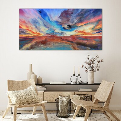 Sunset in the colors of the sky Glass Wall Art