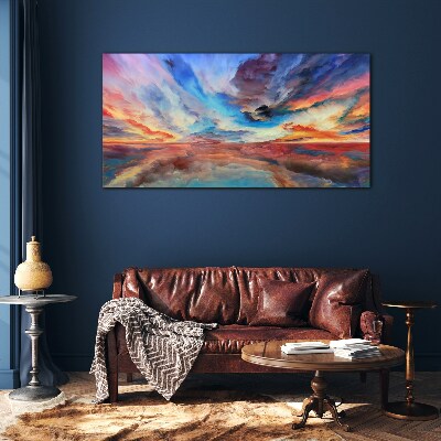 Sunset in the colors of the sky Glass Wall Art
