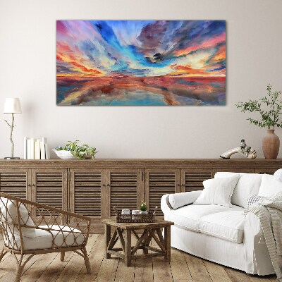 Sunset in the colors of the sky Glass Wall Art