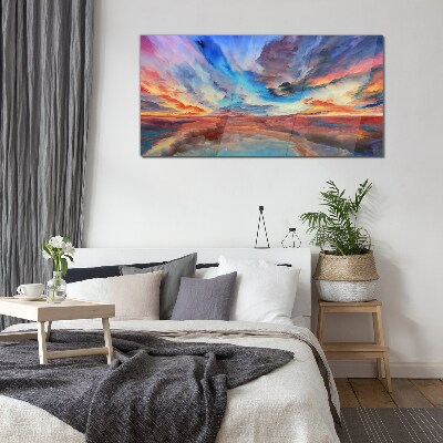 Sunset in the colors of the sky Glass Wall Art