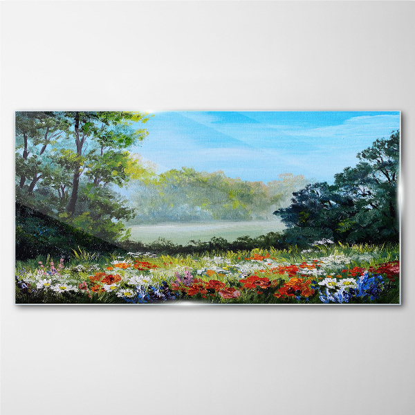 A flower landscape in the summer sun Glass Wall Art