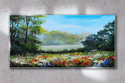 A flower landscape in the summer sun Glass Wall Art