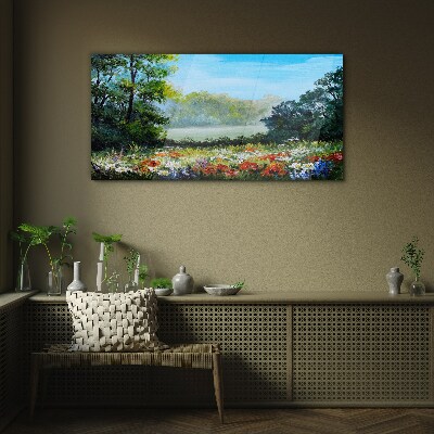 A flower landscape in the summer sun Glass Wall Art
