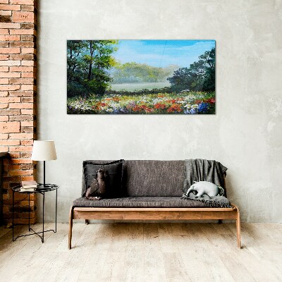 A flower landscape in the summer sun Glass Wall Art