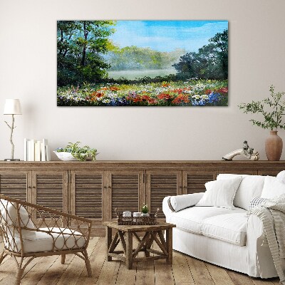 A flower landscape in the summer sun Glass Wall Art