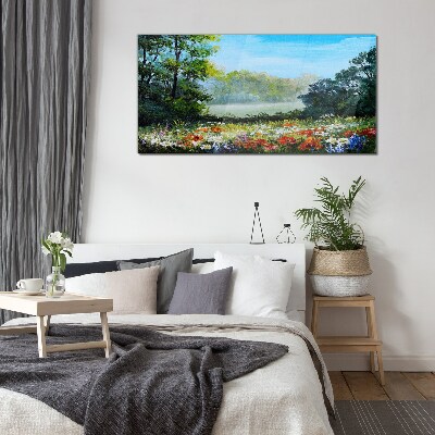 A flower landscape in the summer sun Glass Wall Art