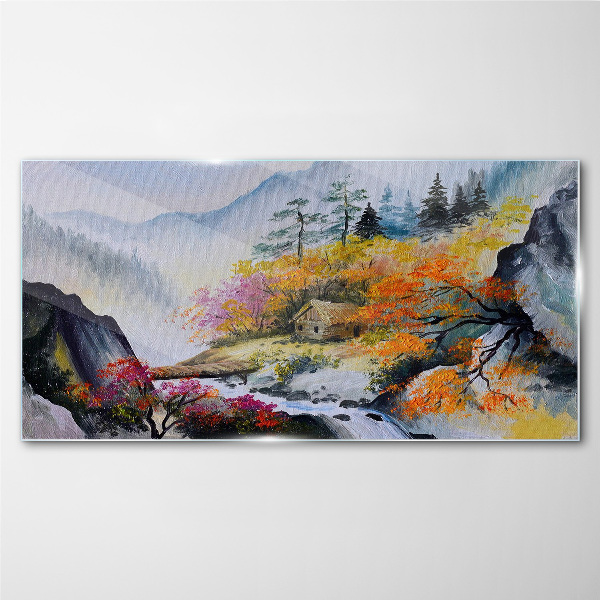 Autumn mountain panorama Glass Wall Art