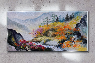 Autumn mountain panorama Glass Wall Art