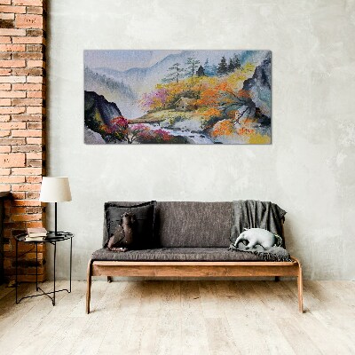Autumn mountain panorama Glass Wall Art